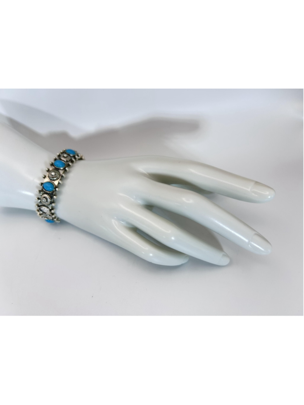 Bracelet Silver Tone Turquoise Cuff Western Concho Oval Stone Jewelry Boho